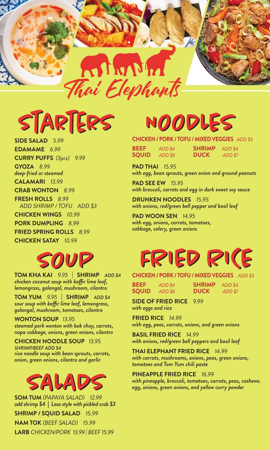 MENU Thai Elephants